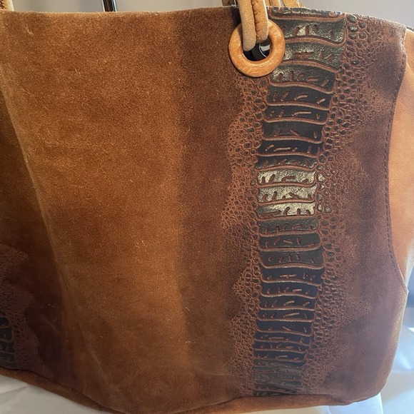 SABRINA SCALA Vintage Brown Suede Medium Leather Tote Hobo Handbag Purse - Picture 2 of 16